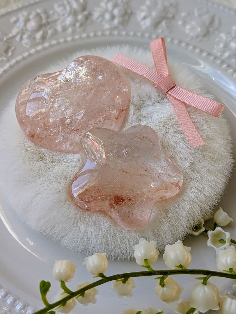 【２個セット価格】　♡ピンクアゼツライト（通称） ピンククォーツ♡ ハート　星