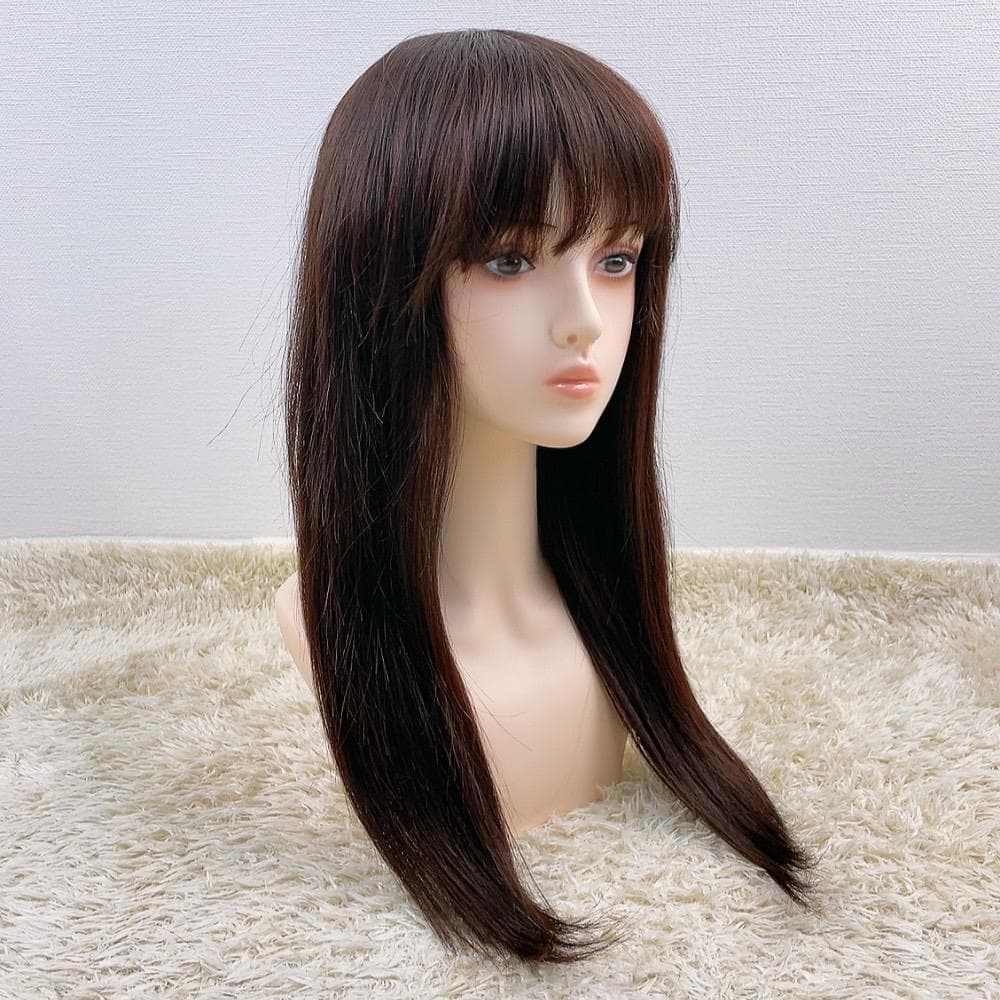 人毛100% フルウィッグ 医療用 ロング ストレート ダークブラウン 60cm