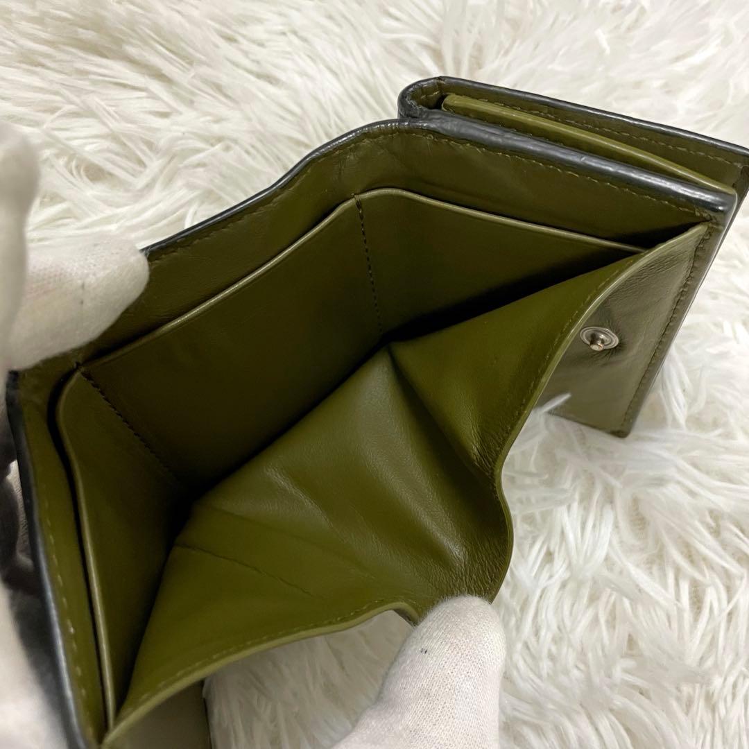 極美✨ボッテガ 三つ折り財布 バイカラー イントレ レザー 黒 緑