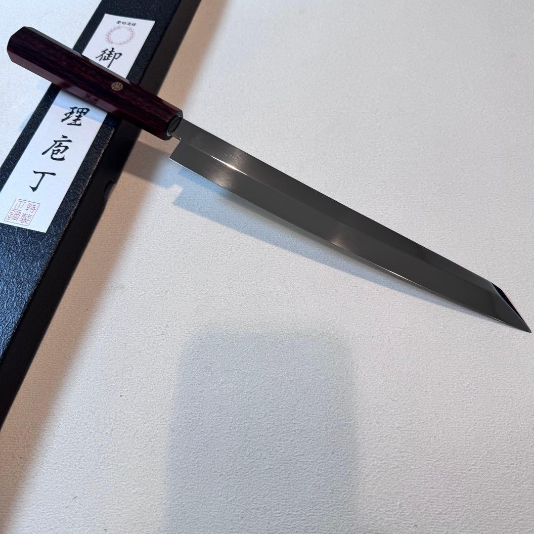 270mm 切付柳刃包丁 鏡面　紫檀八角柄 刺身包丁 全鋼 和包丁