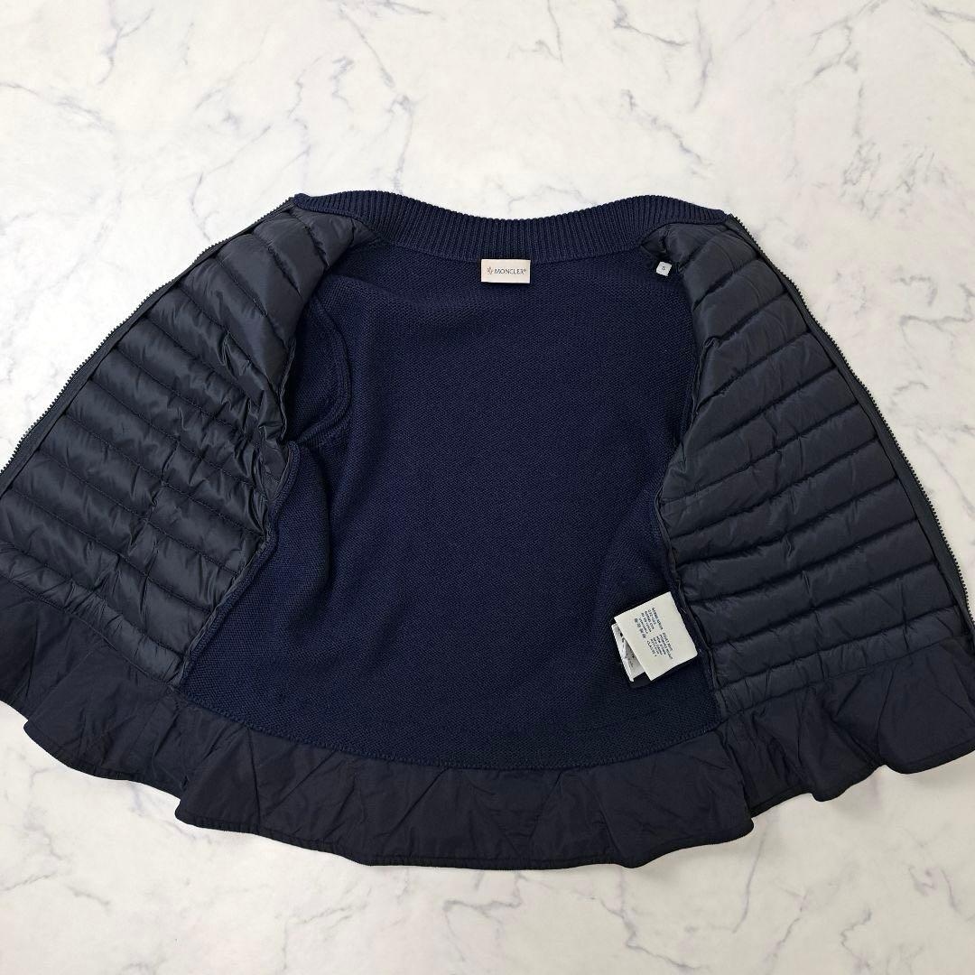 美品★ MONCLER ダウン×ニット フリル ノーカラーダウンジャケット S