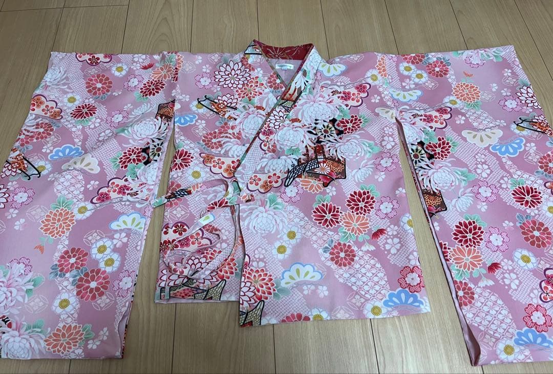 子供用 ピンク花柄着物 袴セット