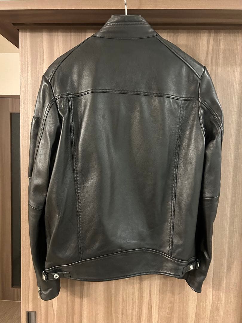 【美品】ディーゼル　シープスキン レザージャケット ライダース 黒　メンズ　ロゴ
