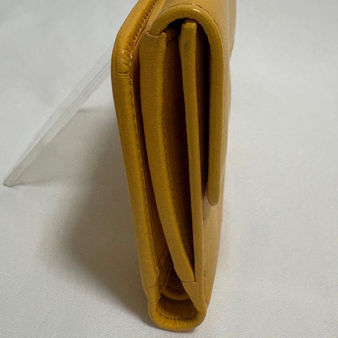 未使用級 ヒロフ 折り財布 H ロゴ型押し シボ革 レザー コンパクト イエロ