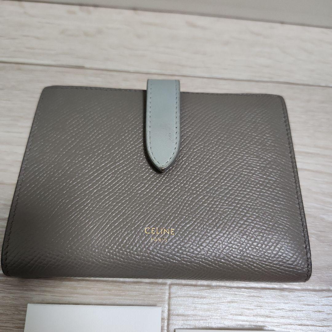 CELINE グレー×ブルー 財布 セリーヌ ミディアム ストラップ ウォレット