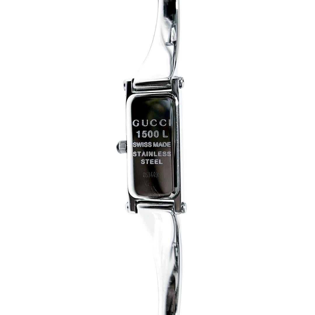 電池新品　GUCCI バングルウォッチ 1500L 黒文字盤 シルバー 箱付