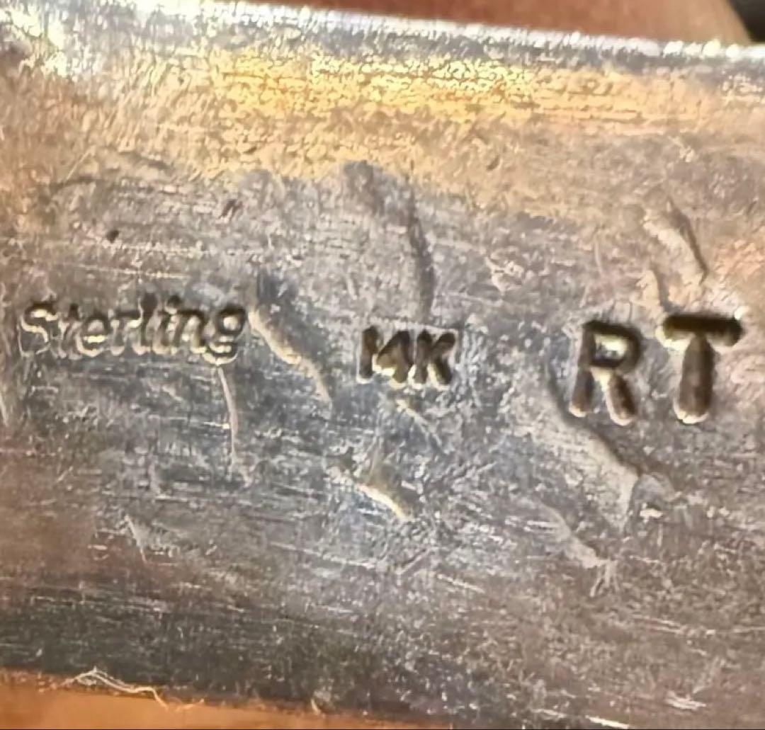 ナバホ族 14Kインレイ シルバーバングル ヘビー 61g