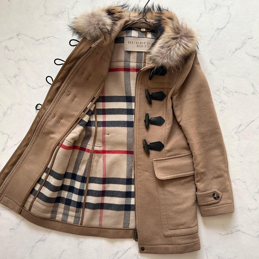 極美品 現行BURBERRY 2wayダッフルコート メガチェック ファー