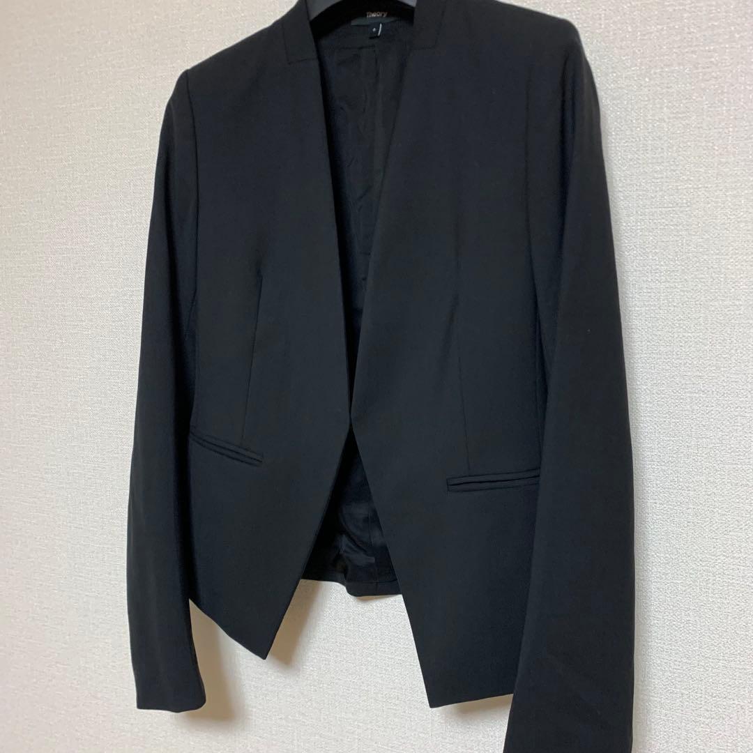 【極美品】セオリー　現行　ノーカラー　0 パンツスーツ　ブラック　フォーマル