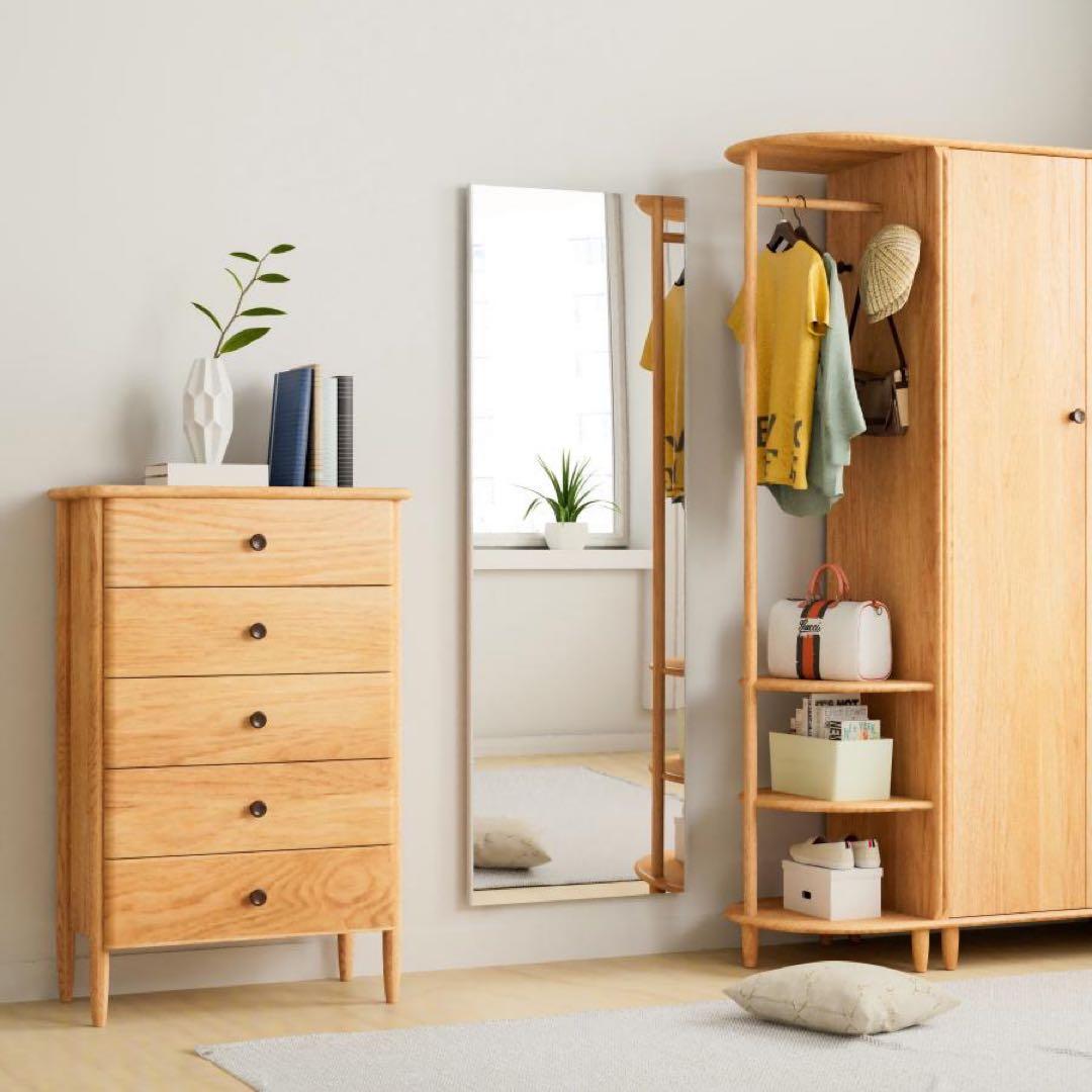 【新品】ナチュラル 壁掛け 姿見ミラー 全身鏡 40x145cm 防災 地震対策