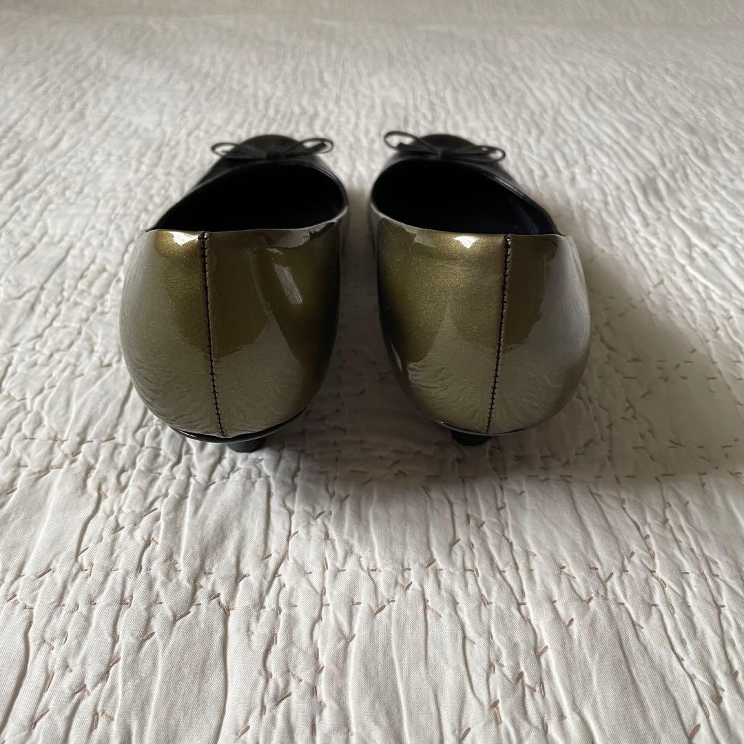 PRADAプラダグラデーションローヒール　パンプス黒/ゴールド36