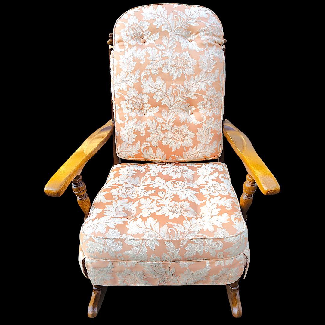 【送料込】飛騨産業 キツツキ 木製フレーム 花柄 ロッキングチェア 家具 椅子