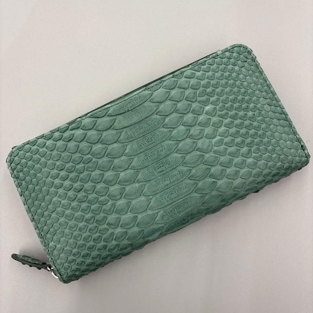 人気　緑　パイソン財布　長財布　パイソン　財布　本革　蛇革　風水　グリーン