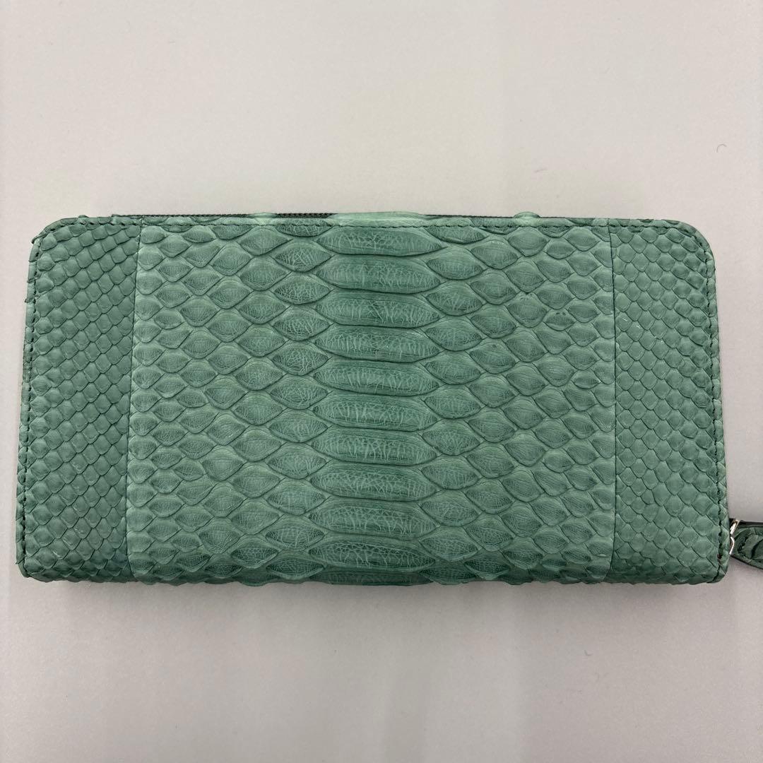 人気　緑　パイソン財布　長財布　パイソン　財布　本革　蛇革　風水　グリーン