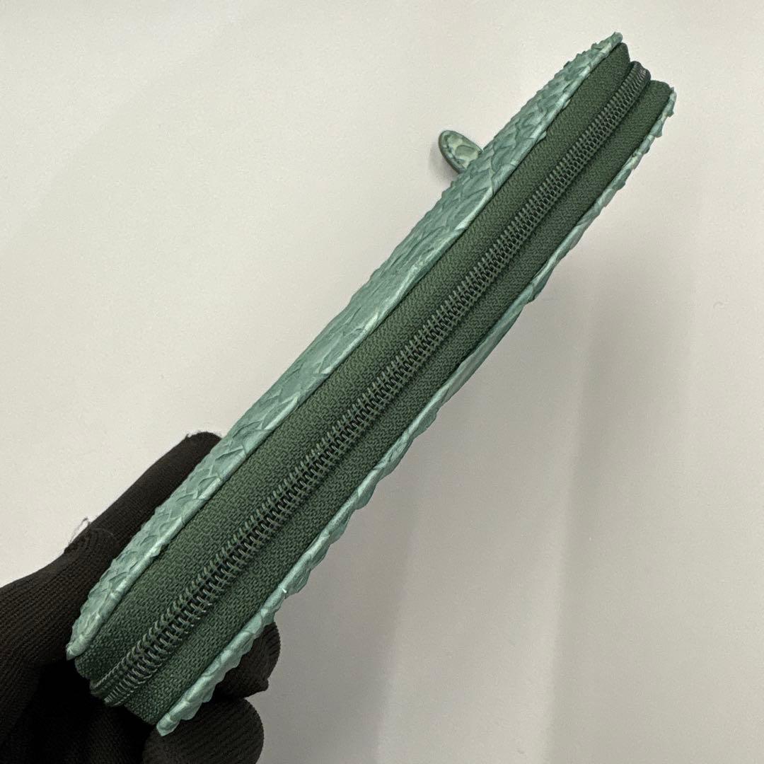 人気　緑　パイソン財布　長財布　パイソン　財布　本革　蛇革　風水　グリーン