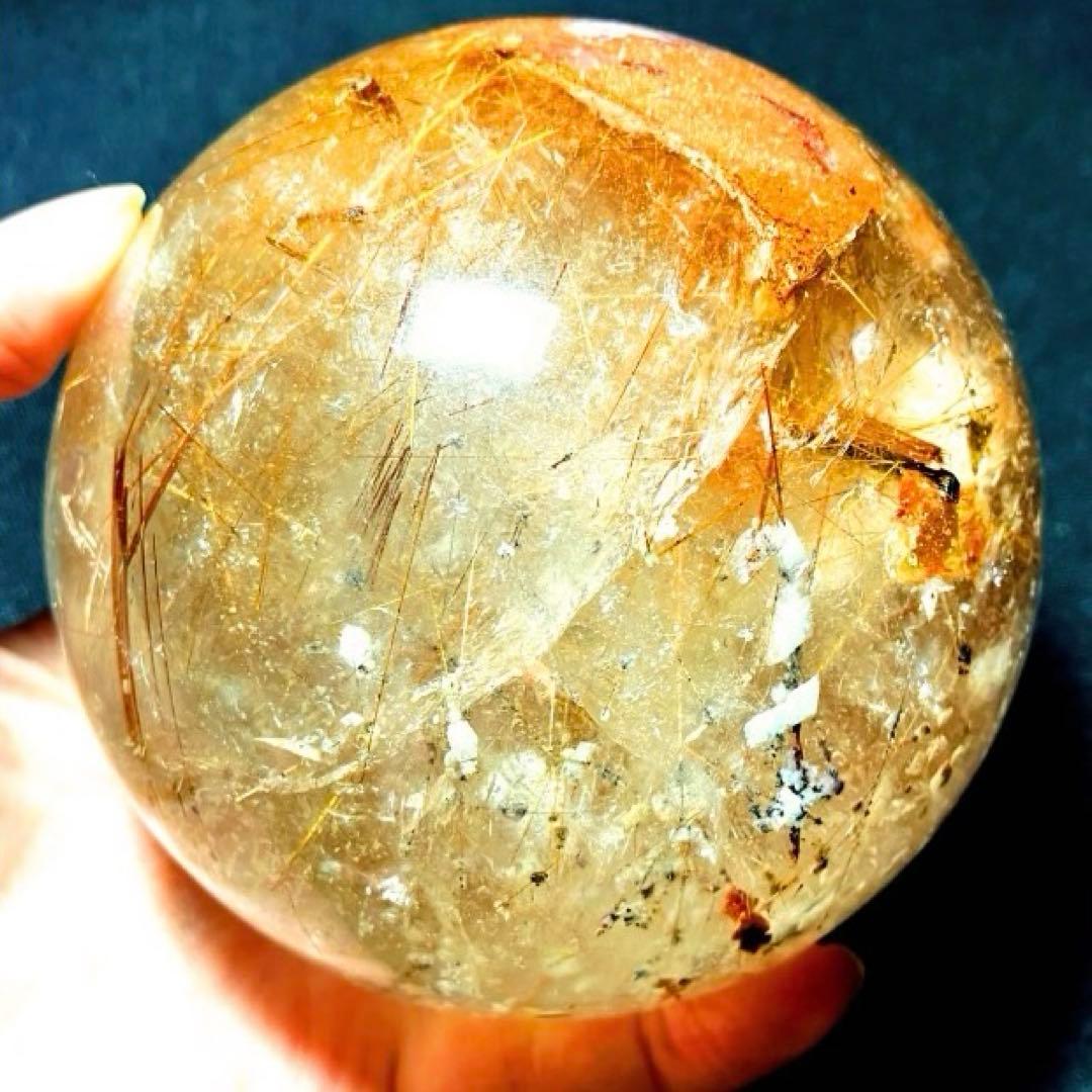 超絶綺麗✨超特大　95mm ゴールドルチルクォーツ　丸玉スフィア　金針水晶