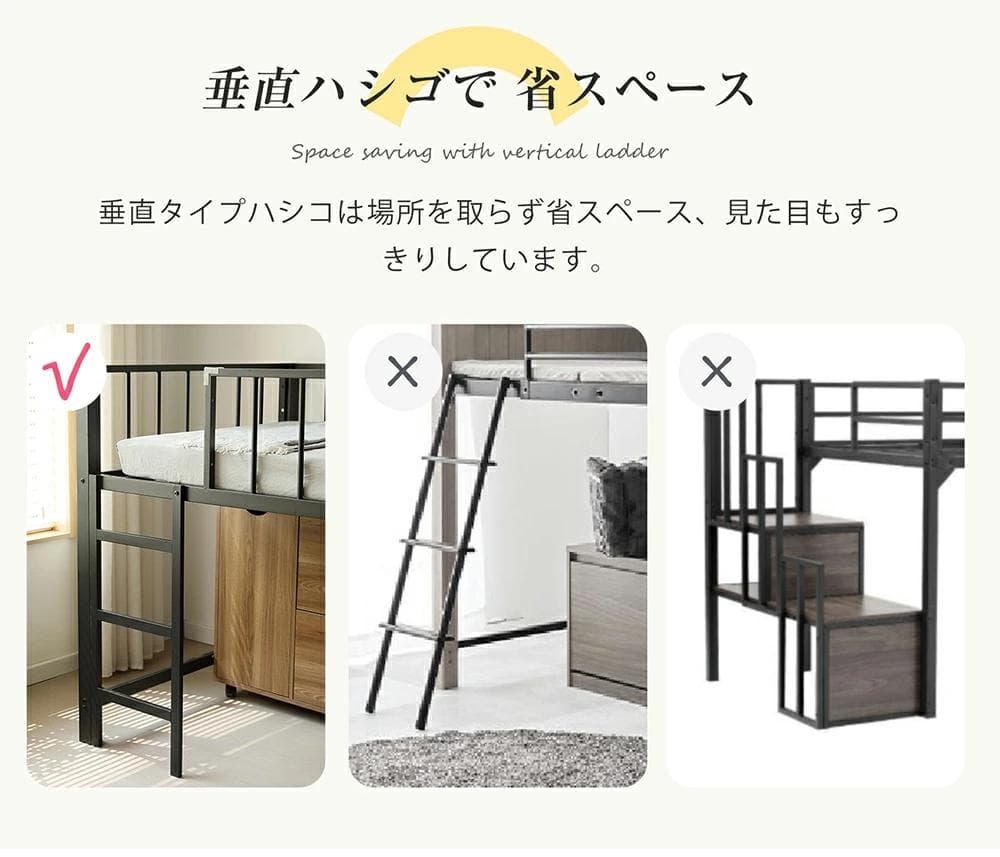 限定価格！シングル・ロフトベッド　高さ110cm　子供部屋に最適　WHITE