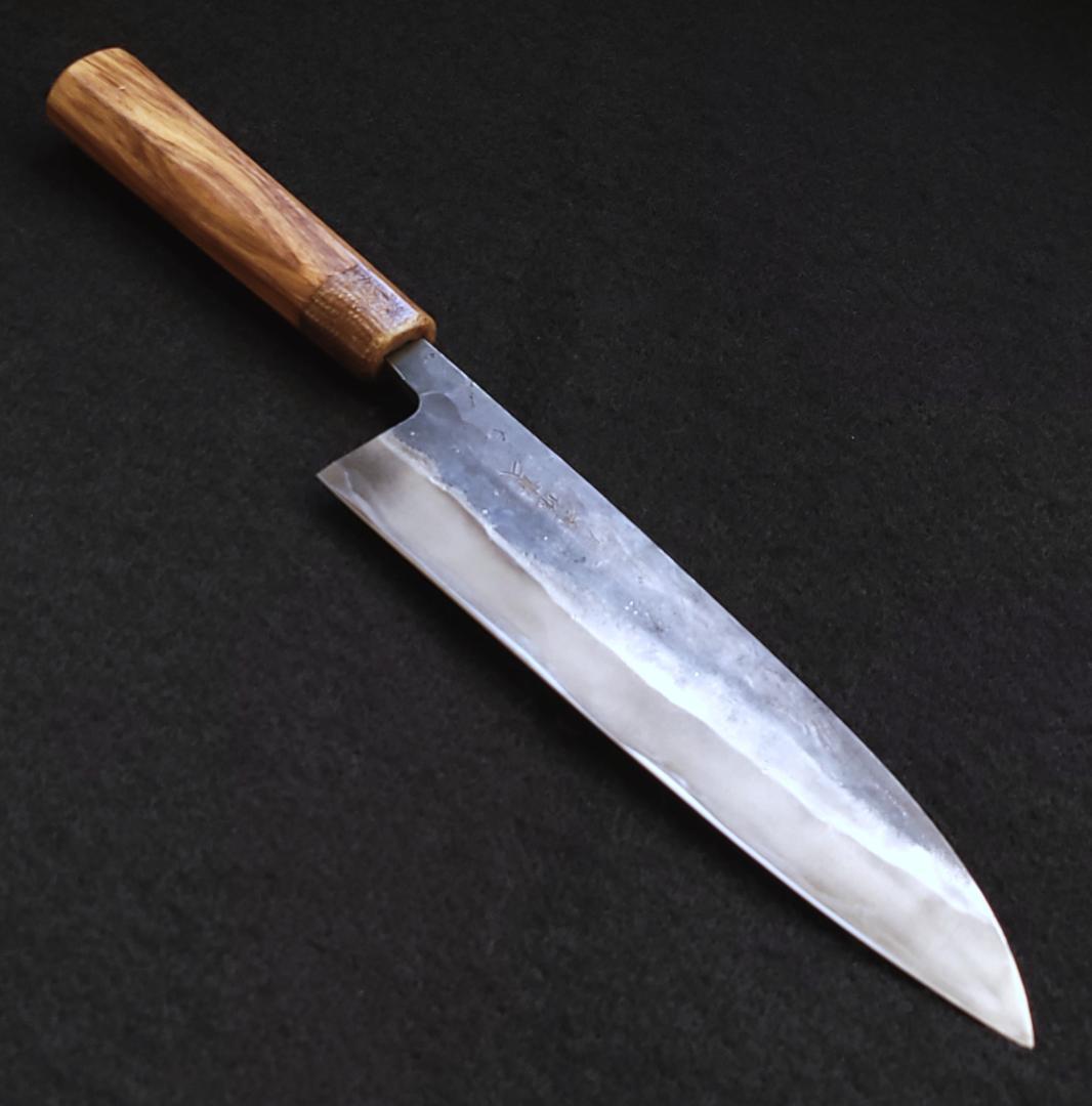 青紙２号 黒打 牛刀包丁 210㎜ G9377 ベリ柄 月光作 １点物