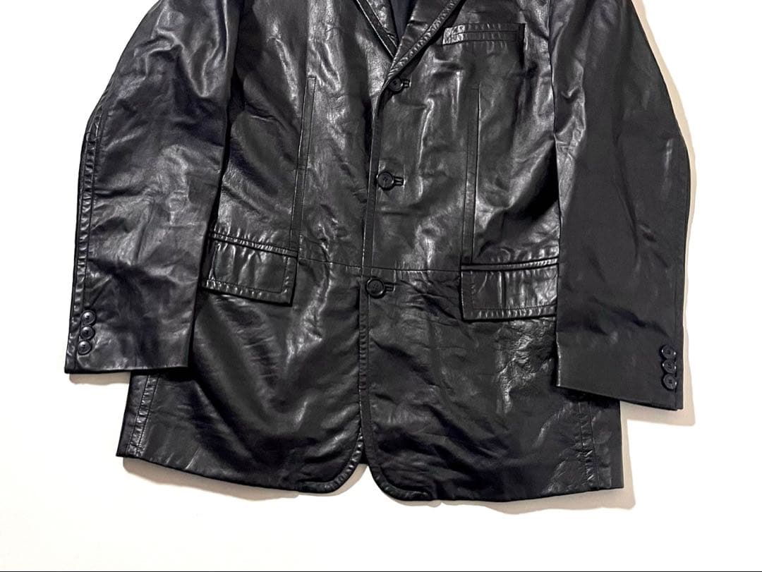 【美品】HUGO BOSS　ラムレザー テーラード ジャケット　54サイズ　黒