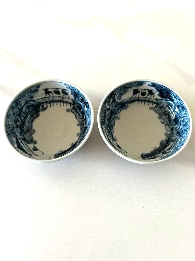 京焼 清水焼 六齋窯 村田幸之介 小鉢 茶碗2個 山水画 七宝紋 未使用品