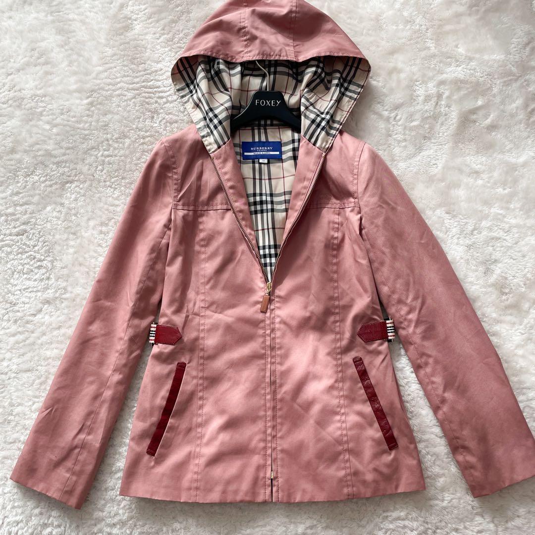 バーバリーブルーレーベル　ジップアップフーデッドジャケット　ノバチェック　ピンク