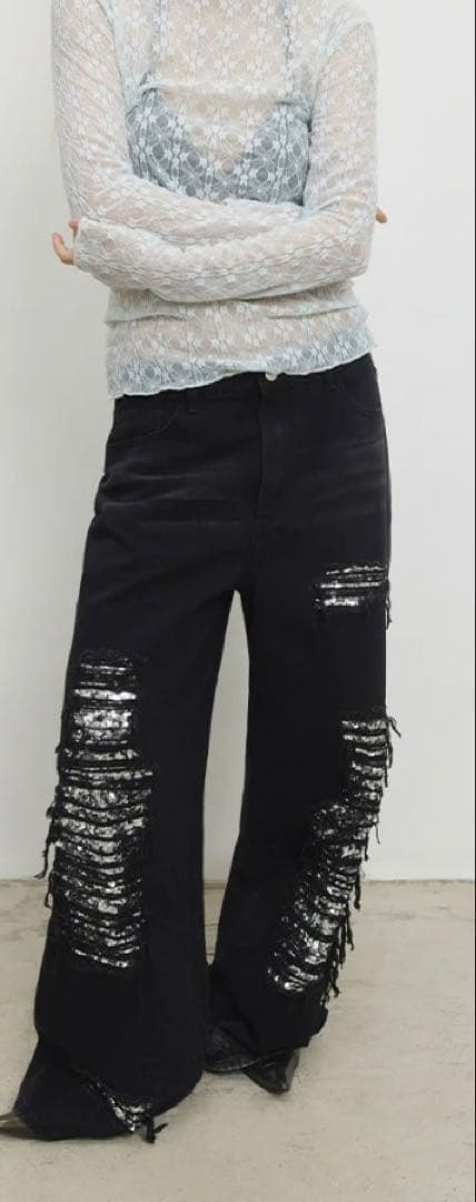パンツ CONP Washed Sequined Ripped Jeans
