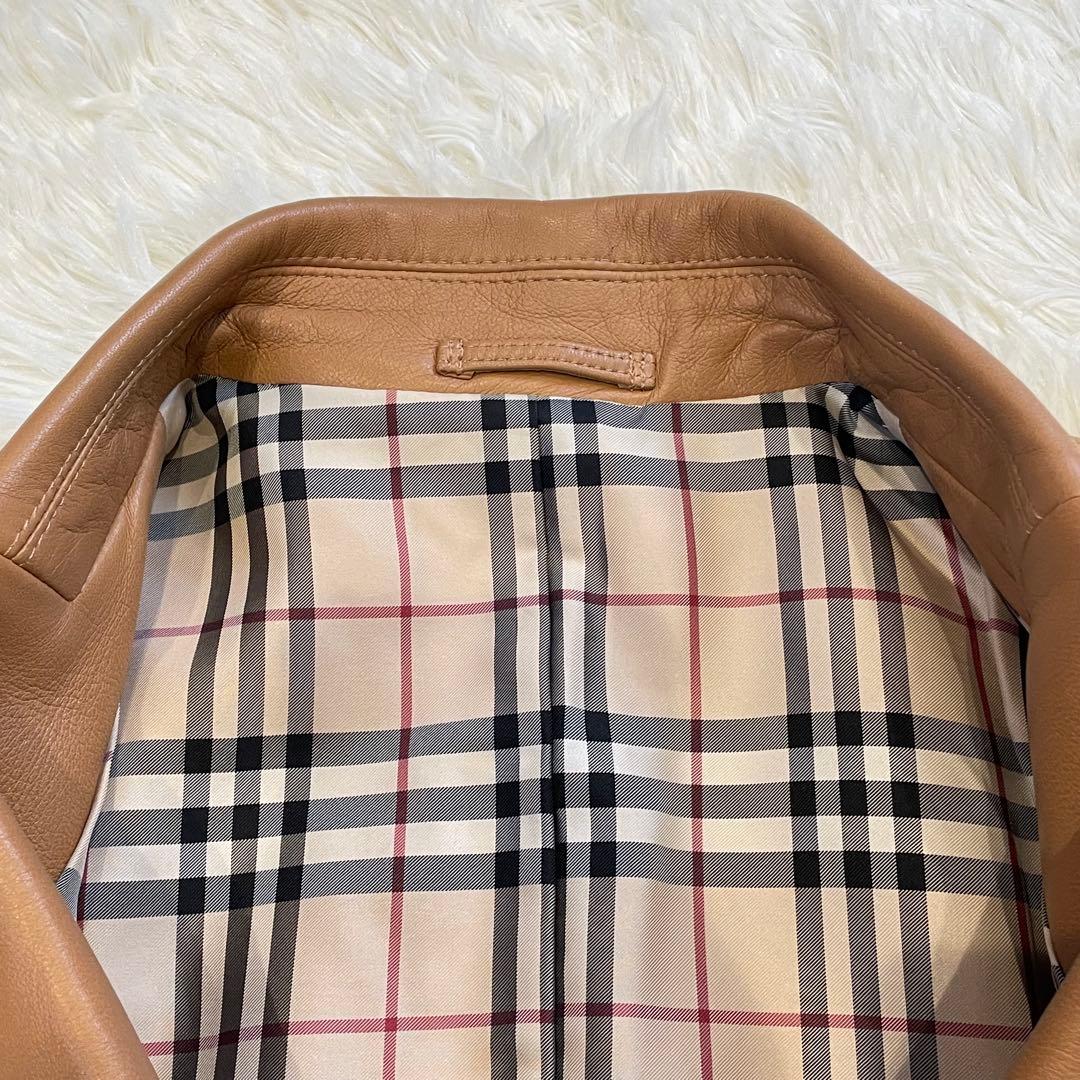 BURBERRY LONDON ノバチェック ラムレザー ジャケット キャメル