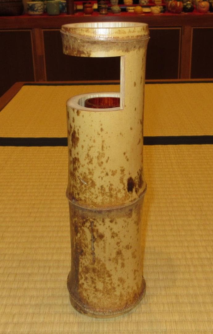 送料込【逢絢亭】茶道具 竹花入 銘「花吹雪」 立花大亀書付 関斎作 共箱