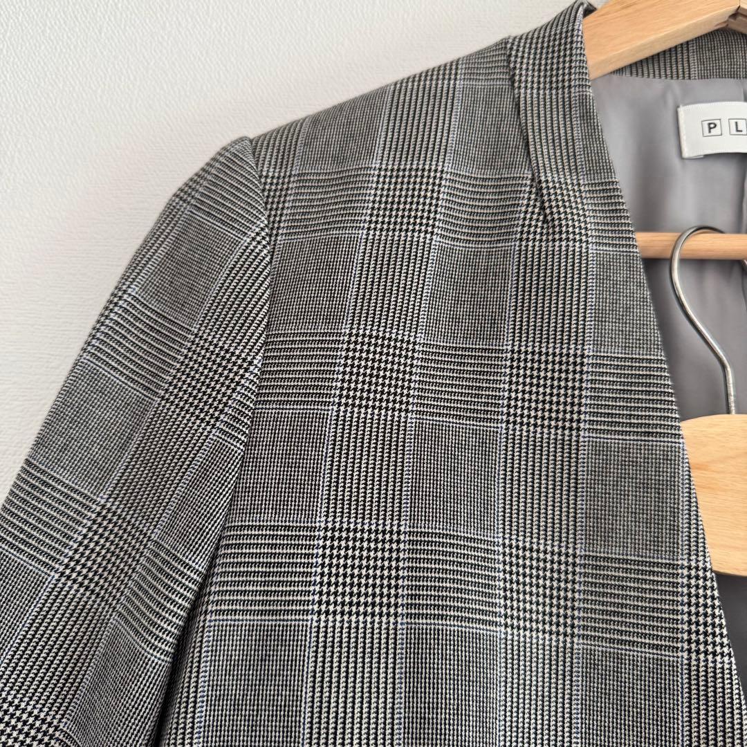 【美品】PLST プラステ　ストレッチ ウォッシャブルノーカラーチェックスーツM