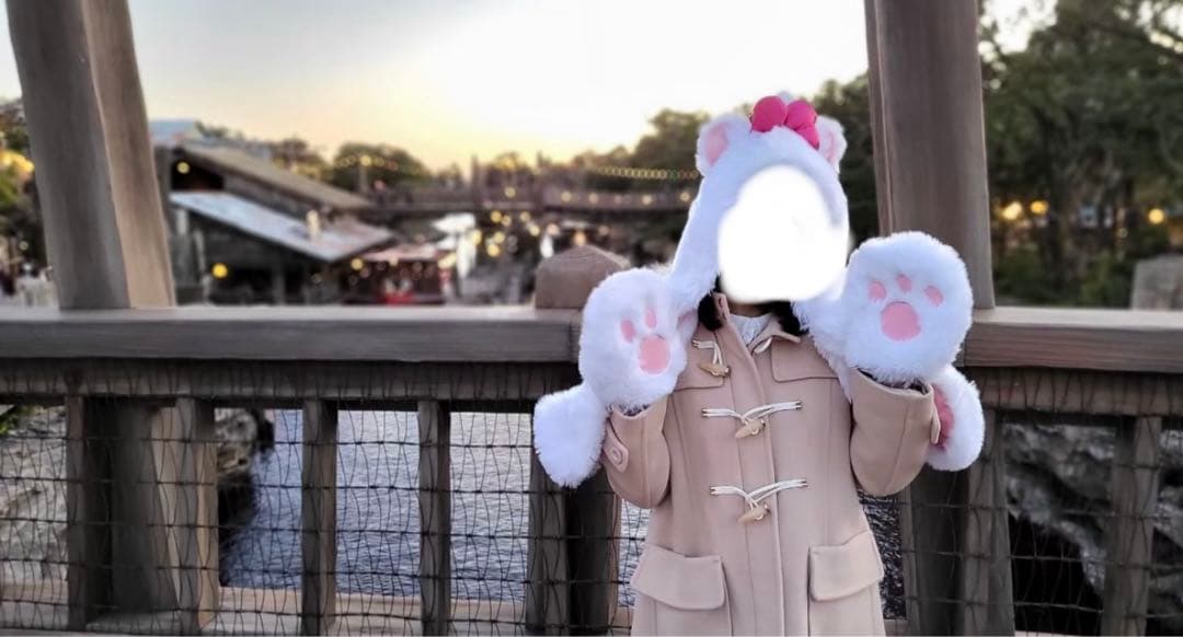 ディズニー マフラーファンキャップ 大人気 マリーちゃん 白 ピンク リボン
