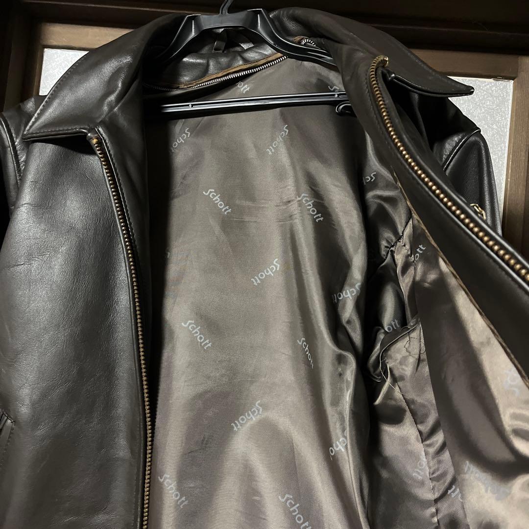Schott 643E ダークブラウンレザー シングルライダース サイズ38