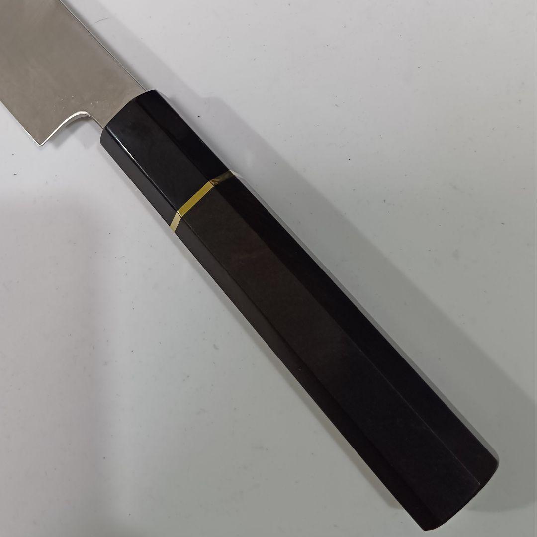 ステン本焼V金10号先丸柳刃包丁30cm黒水牛黒檀八角柄