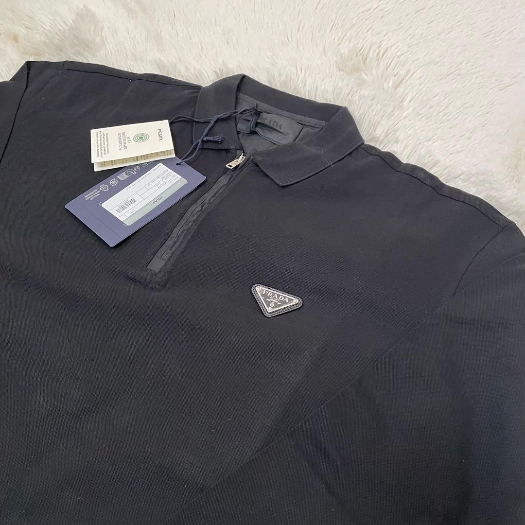 新品 プラダ ピケ トライアングル RE-NYLON 長袖シャツ 黒 L メンズ