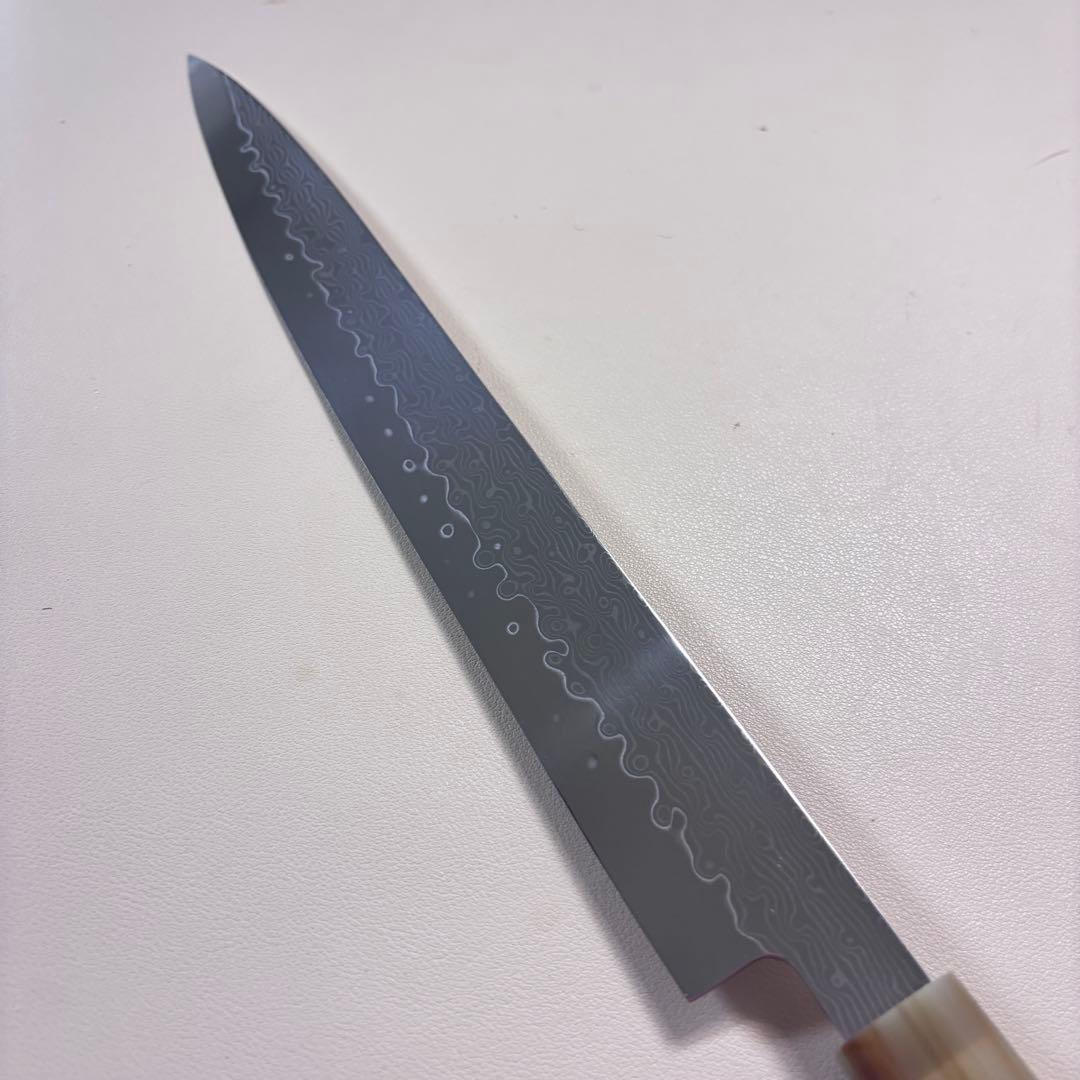 尺　300mm 墨流しダマスカス 柳刃包丁 黒檀本 牛八角柄　刺身包丁 和包丁ᙀ
