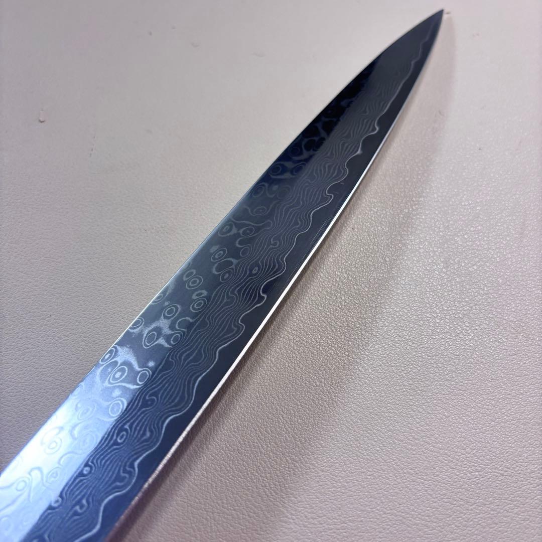 尺　300mm 墨流しダマスカス 柳刃包丁 黒檀本 牛八角柄　刺身包丁 和包丁ᙀ