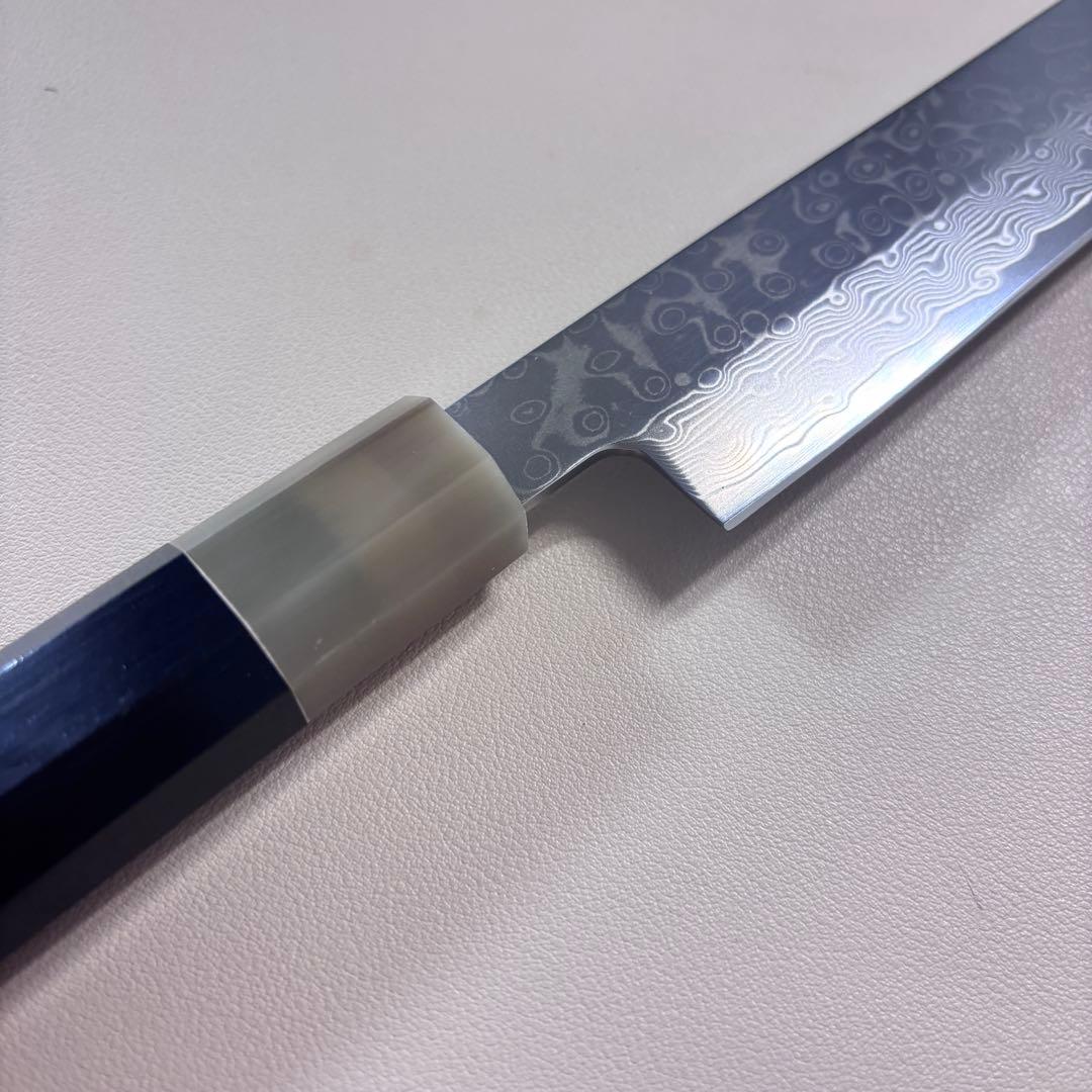 尺　300mm 墨流しダマスカス 柳刃包丁 黒檀本 牛八角柄　刺身包丁 和包丁ᙀ
