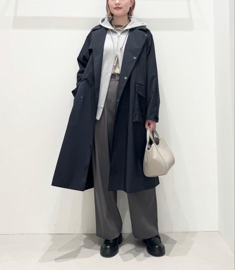 美品 BEAUTY&YOUTH タフタトレンチコートS 濃紺 オーバーサイズ