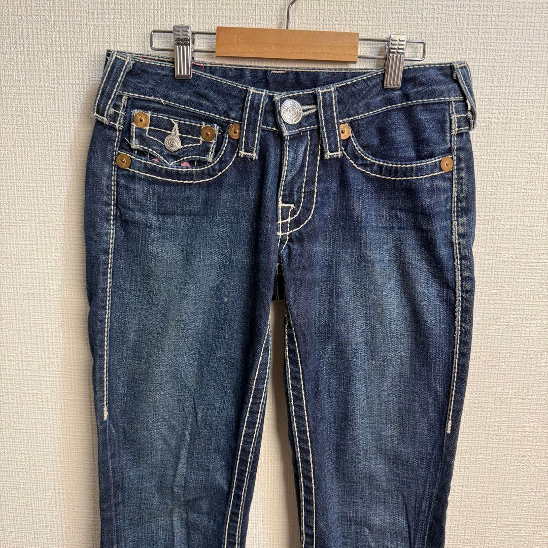 652 トゥルーレリジョン JOEY ピンク刺繍フレアデニム USA製 25