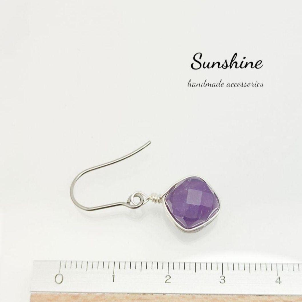 【94】アメジストキューブカット一粒ピアス/イヤリング現品