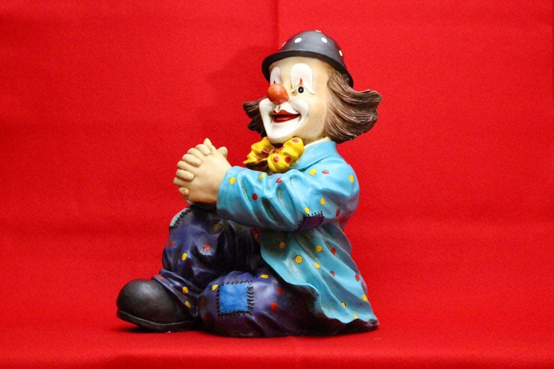 イタリア・ピエロコレクション【お茶目なピエロ　大サイズ　水色ドット】