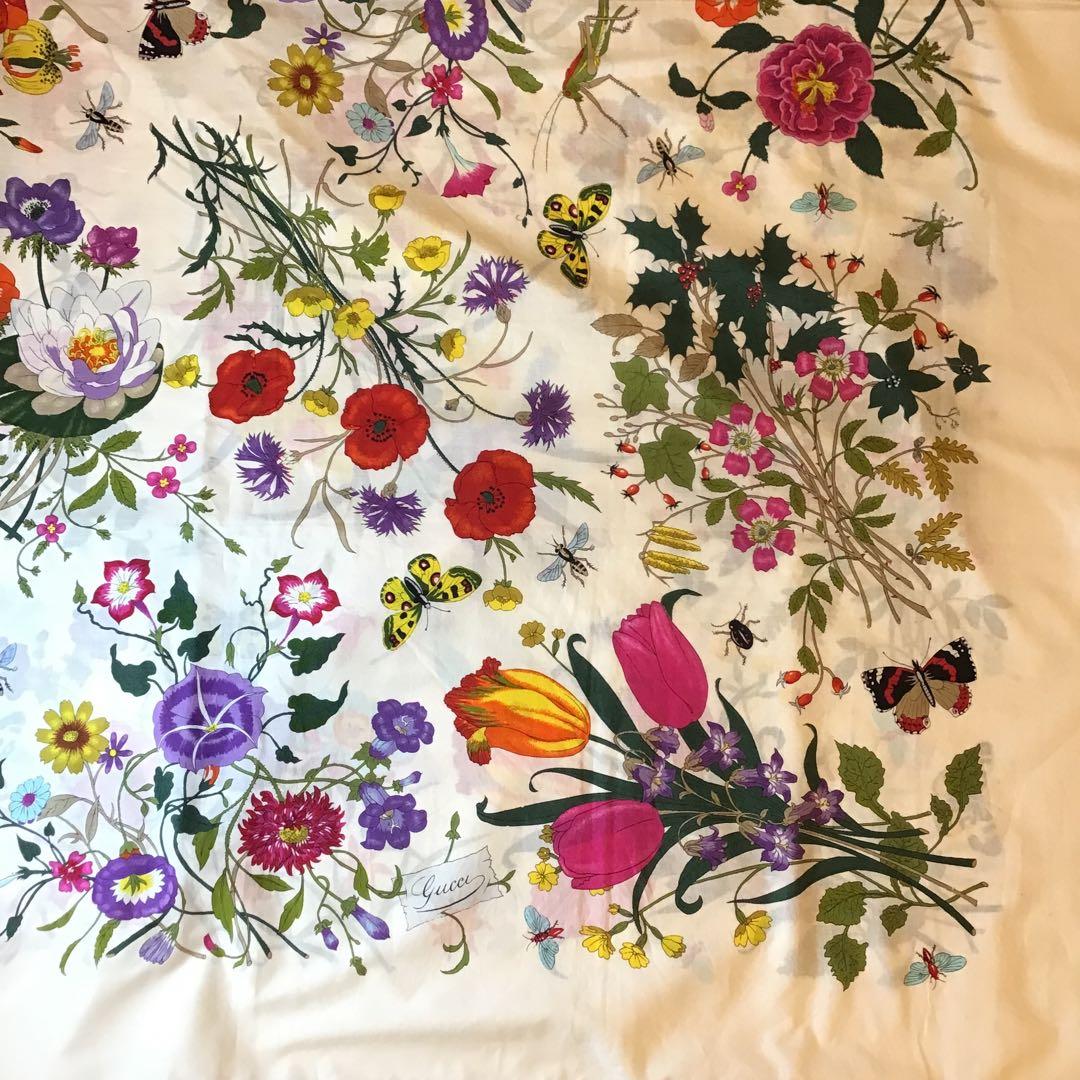 グッチ　GUCCI フローラ　コットン　スカーフ　花柄　ビンテージ　153cm