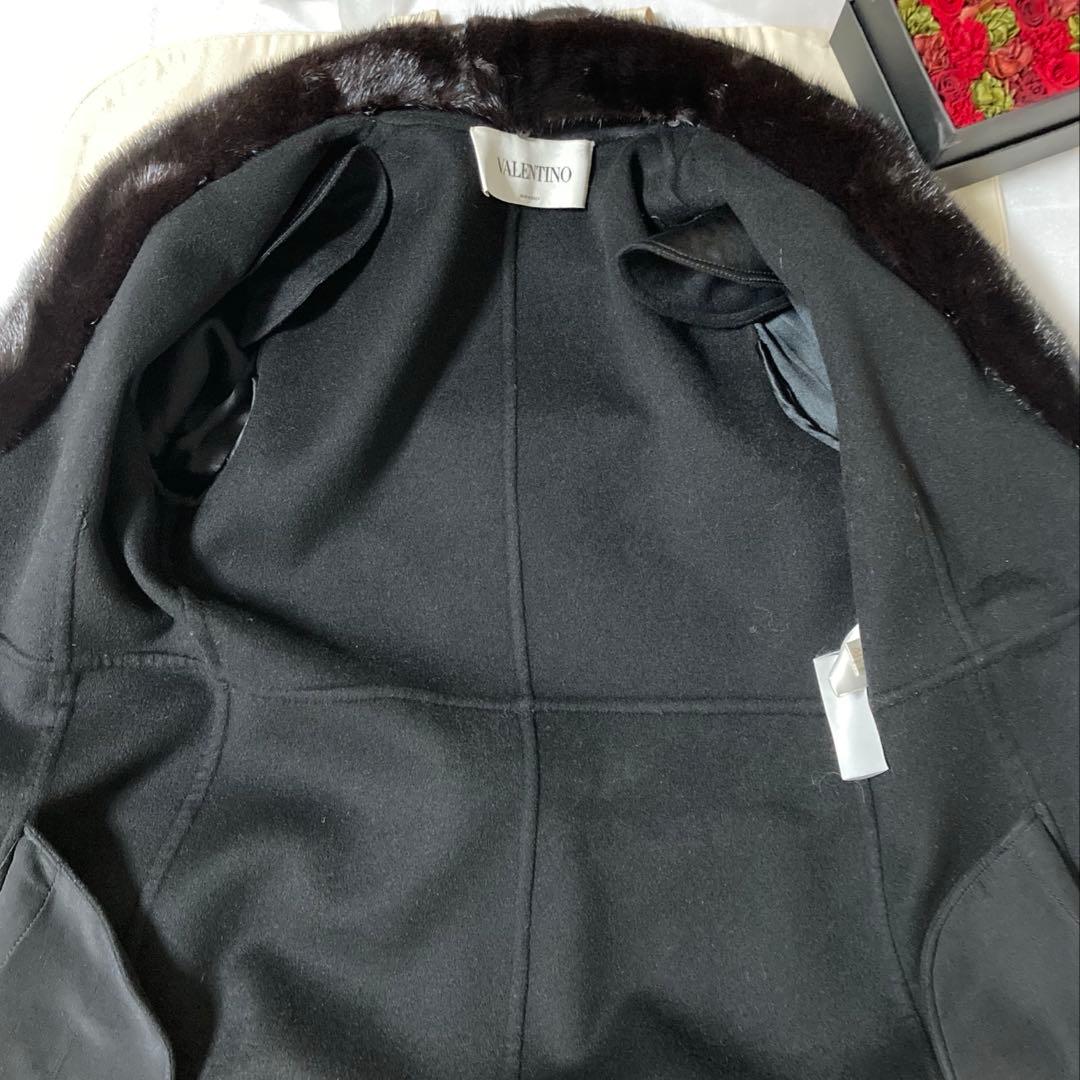 【2/15までの出品】ヴァレンティノ ブラックロングコートカシミヤ混ファー付き