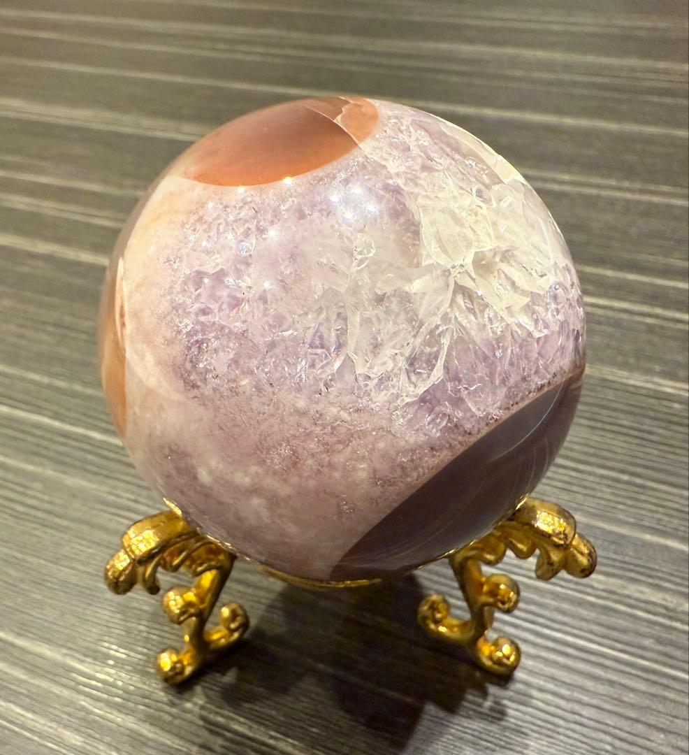 珍しい共生 ピンクアメジスト スフィア 丸玉 桜瑪瑙 ザクザク 天然石