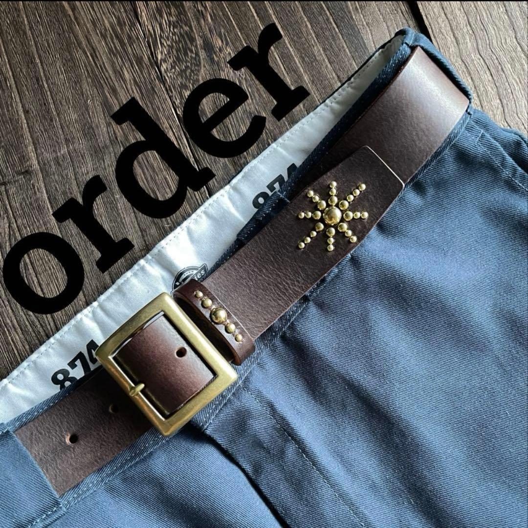 オーダー品　ディッキーズ874専用スタッズベルト　ダークブラウン　真鍮