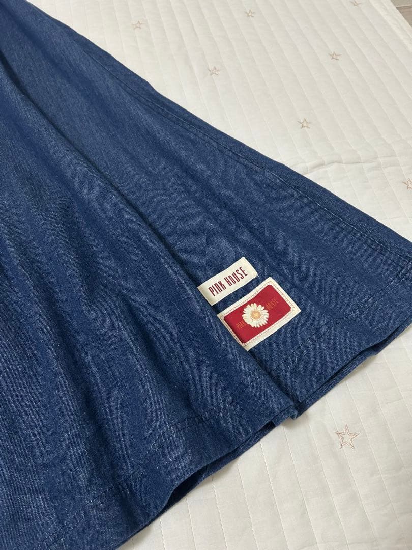 ピンクハウス　デニム　スカート　ワッペン　2024年　総ゴム　ダンガリー