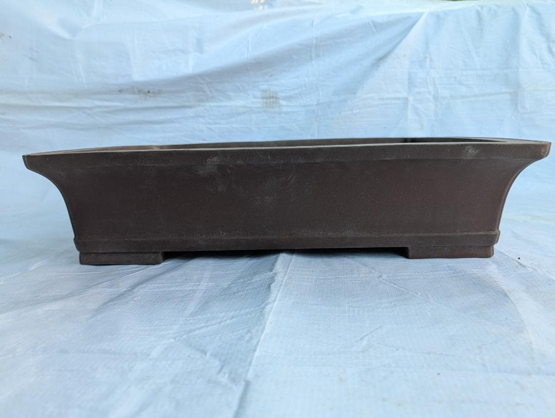 周寶山 盆栽鉢 長方形 外寸56×44.5×高13cm 紫泥鉢 中国宜興製