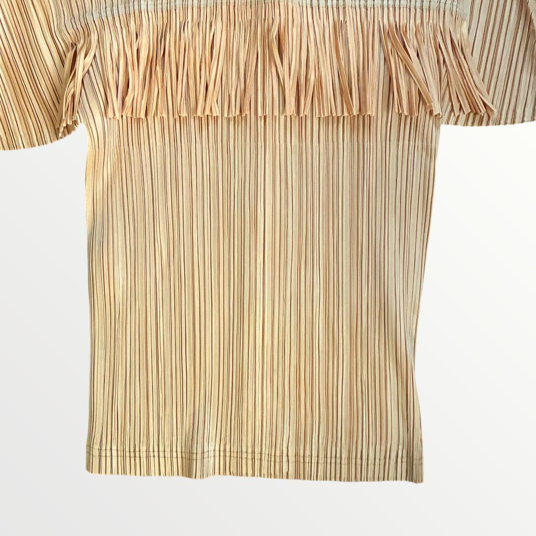 PLEATS PLEASE イッセイミヤケ　プリーツ半袖シャツ　フリンジ L