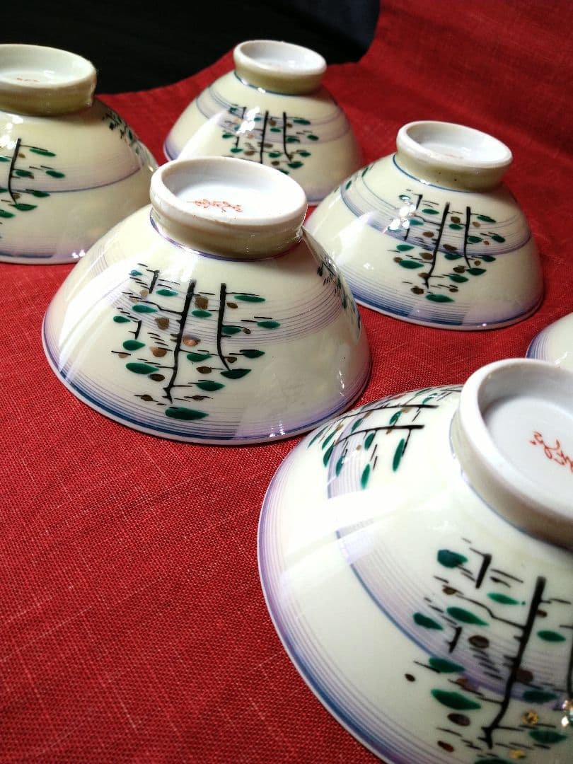 ♥希少な有田焼♥ヴィンテージ【高級感漂う光峯作・金彩紫刷毛柄お茶碗】7皿