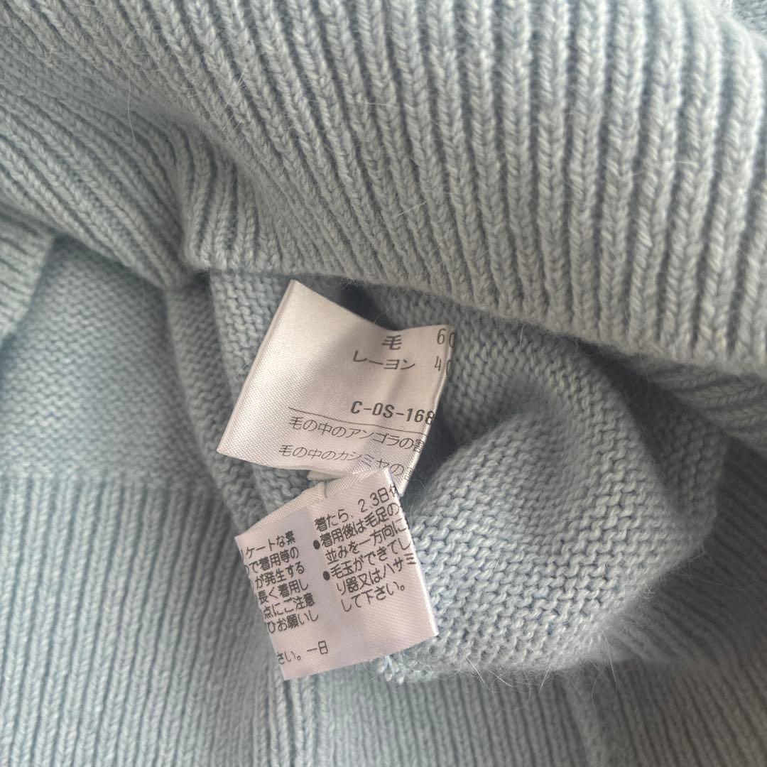 courrèges 水色 ロゴ刺繍 長袖ニットセーター 9A