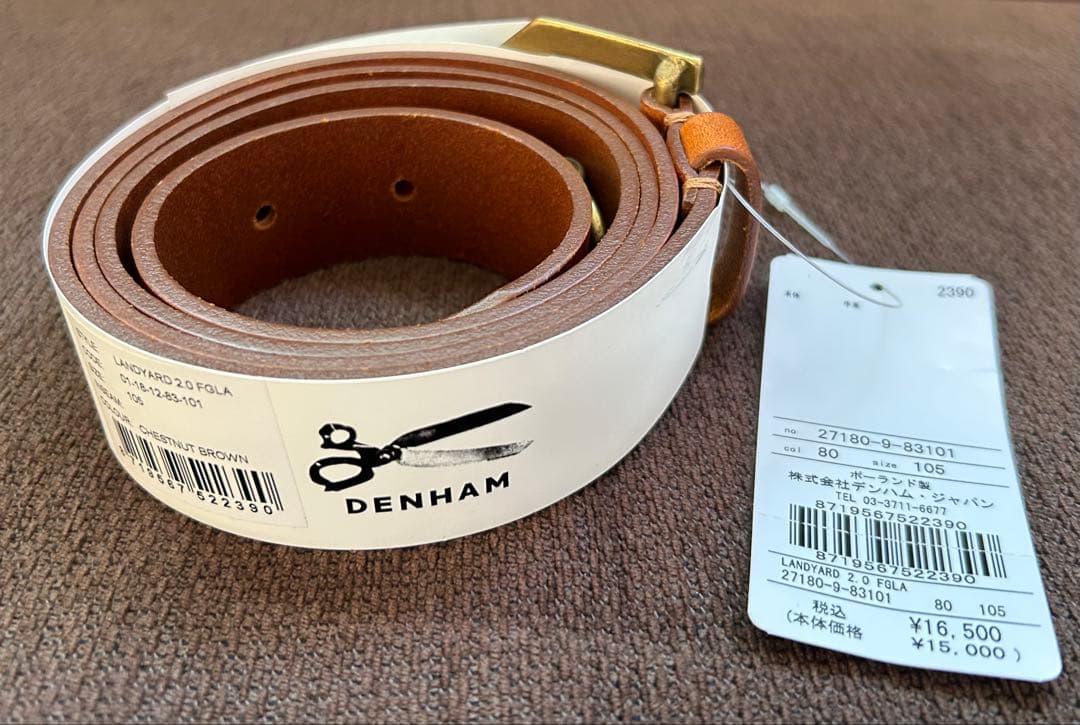 DENHAM レザーベルト新品16500円 タグ付 サイズ: 105/42